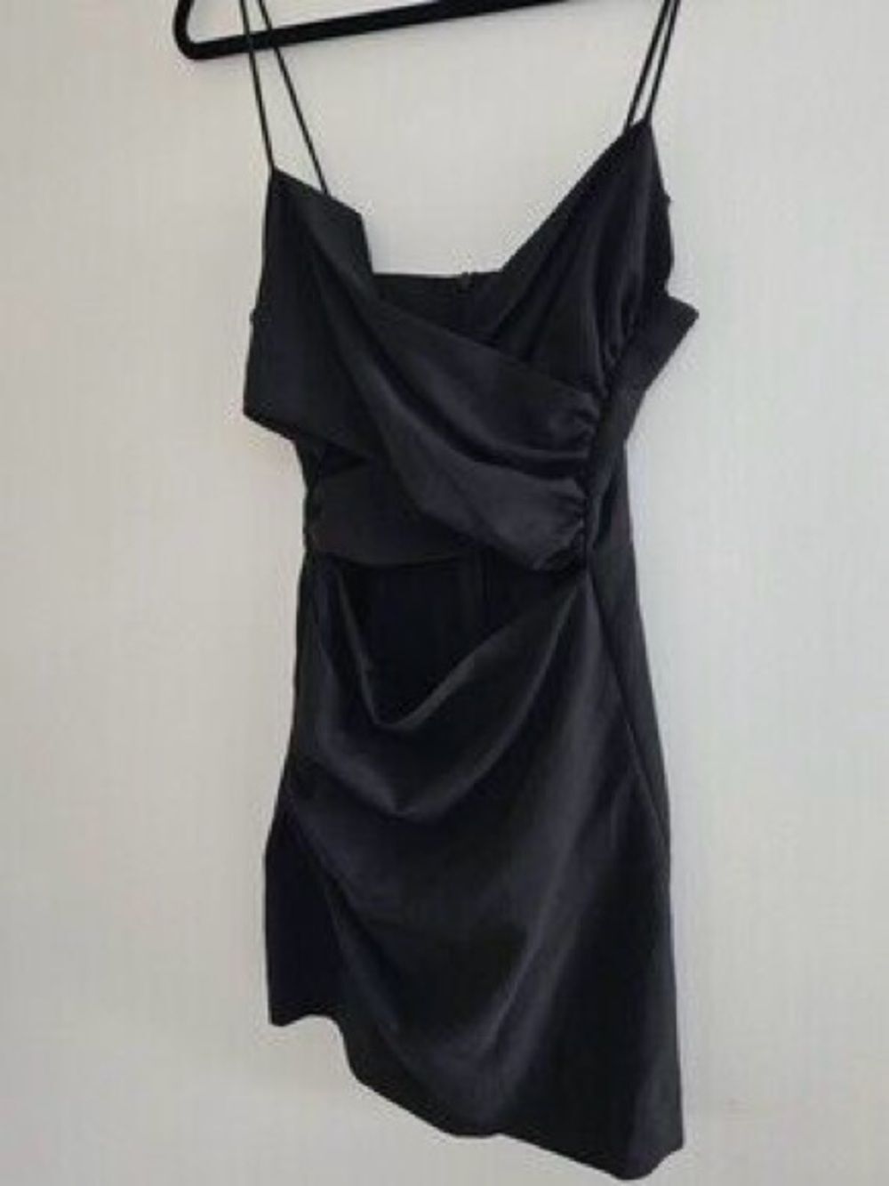 Zara Black Spaghetti-Strap Draped Mini Dress SZ S